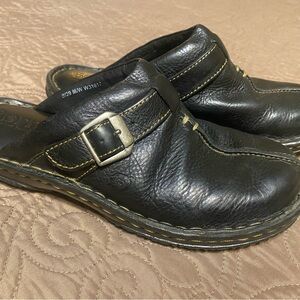 Born Sandals Womens Comfort Mules Buckle Strap Slip On Flats Black Leather 7M